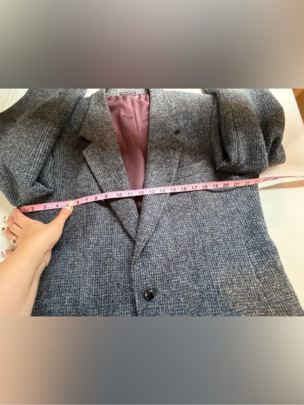 Vintage Harris Tweed Mens Blue Gray Herringbone Suit Jacket Wool sz 44 Long 44L - Picture 10 of 15